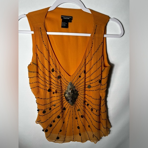 Doncaster Orange Silk Beaded Embellished V-neck Tank MSRP $500 Size 2 - Picture 4 of 7